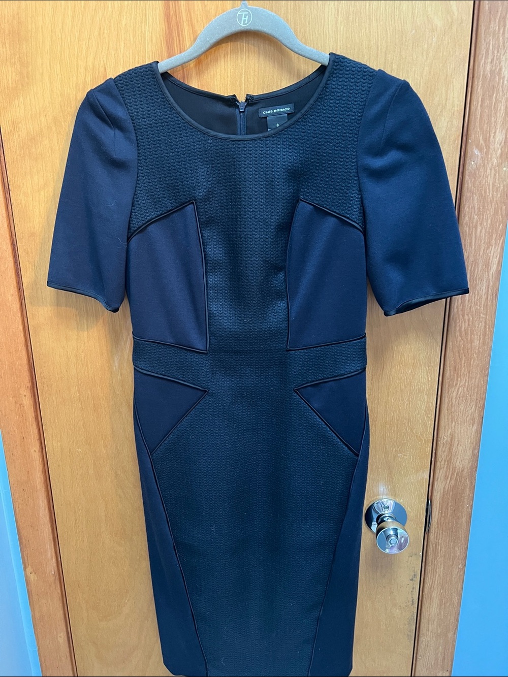 Club Monaco Navy Textured Midi Sheath Dress